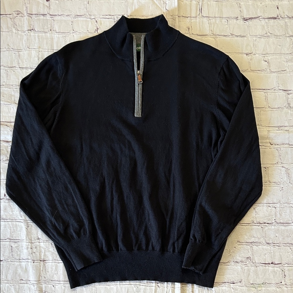 Orvis Men's Medium Black Silk Cashmere Cotton Blend Zip-Up Sweater Lightweight